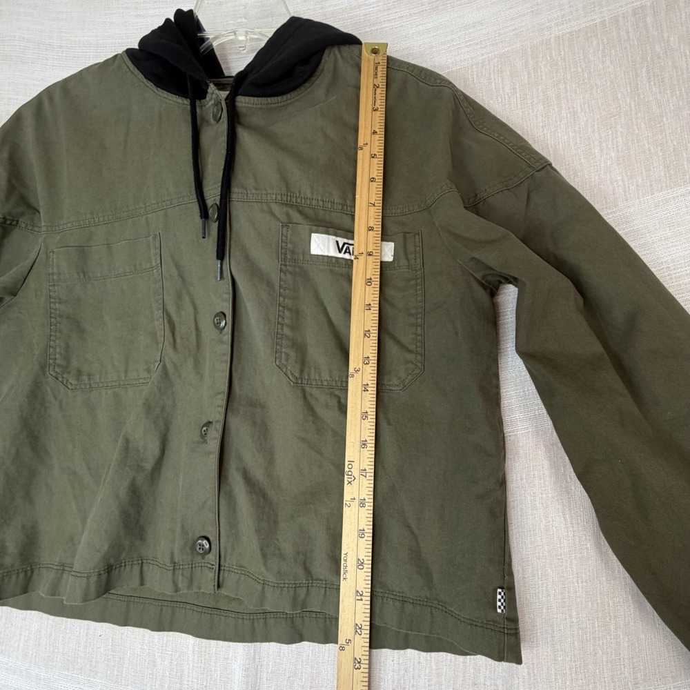 Vans Cropped Olive Green Women Jacket Sz XL Black Hood Utility Skater Grunge Y2K - Picture 5 of 8